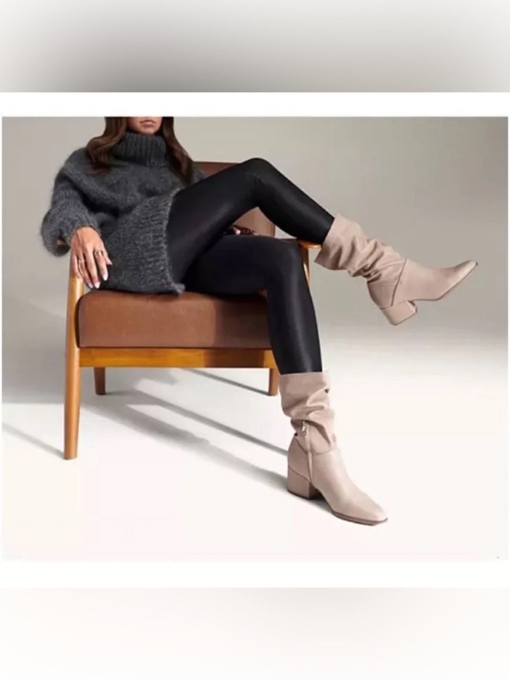 Franco Sarto Jaxine Mid-Calf Boots Women's Taupe Soft Leather Heeled Zip